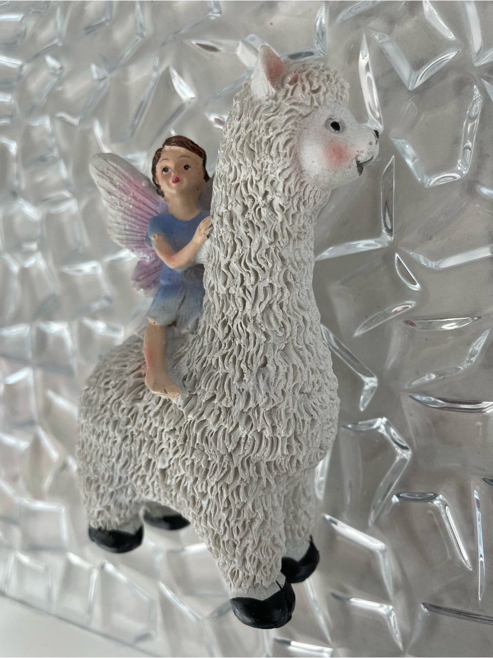 Fairy Riding Alpaca Resin Figurine 4.5” Miniature Fantasy Decor